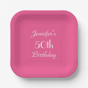 Hot-Roze minimalistische 50e verjaardag Papieren Bordje