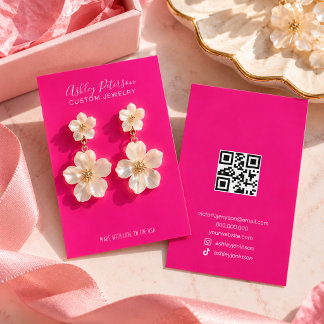 Hot Roze Minimalistische Aangepaste Logo QR Oorbel Visitekaartje
