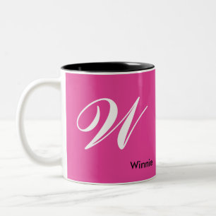 Hot-roze minimalistische monogram Aangepaste naam Tweekleurige Koffiemok