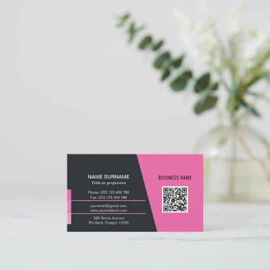 Hot-roze moderne qr-code trendy networking-logo visitekaartje (Staand voorkant)