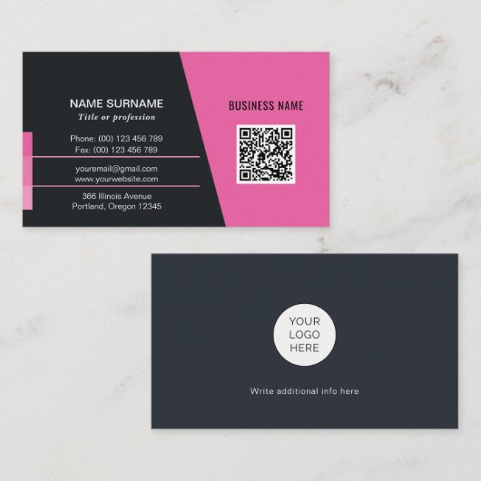 Hot-roze moderne qr-code trendy networking-logo visitekaartje (Voorkant / Achterkant)