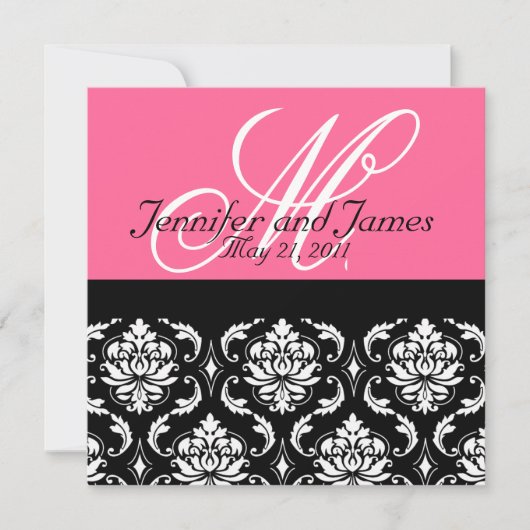 Hot-roze Monogram Damask Weddenschap Kaart (Voorkant)