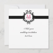 Hot-roze Monogram Damask Weddenschap Kaart (Achterkant)