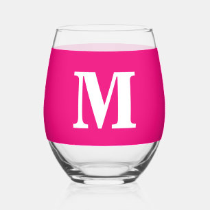 Hot Roze Monogram Initialen Naam Aangepaste Kleur  Wijnglas Zonder Voet