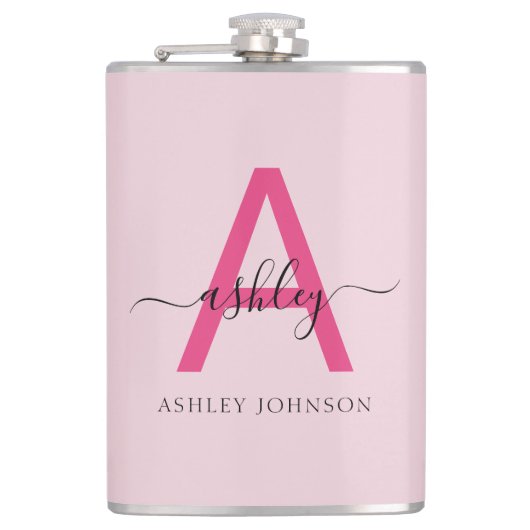 Hot Roze Monogram Meisje Bachelorette Party Flask Heupfles (Voorkant)