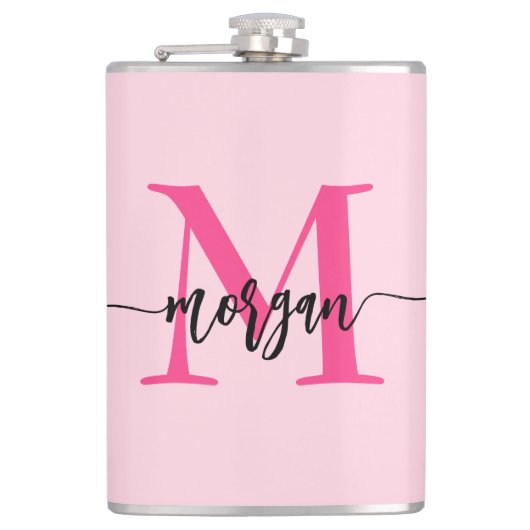 Hot Roze Monogram Meisje Bachelorette Party Heupfles (Voorkant)