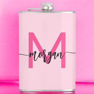 Hot Roze Monogram Meisje Bachelorette Party Heupfles