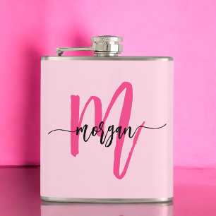 Hot Roze Monogram Meisje Bachelorette Party Heupfles