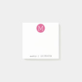 Hot-roze monogram met naam en contactnummer post-it® notes (Voorkant)