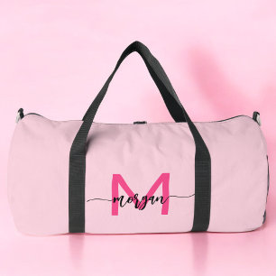 Hot Roze Monogram Naam Meisje Script Sport Plunjezak