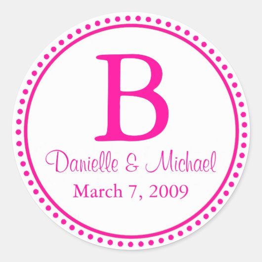 Hot-roze Monogram Ronde Sticker (Voorkant)