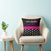 Hot-roze monogram Script Polka Dots Sierkussen (Stoel)