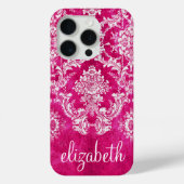 Hot-roze Moody Damask Patroon - aangepaste tekst Case-Mate iPhone Case (Achterkant)