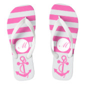 Hot-roze Nautical Anchor met strips en monogram Teenslippers (Voetbed)