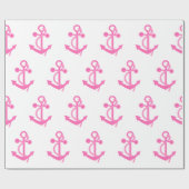 Hot-roze nautisch anker cadeaupapier (Vlak)