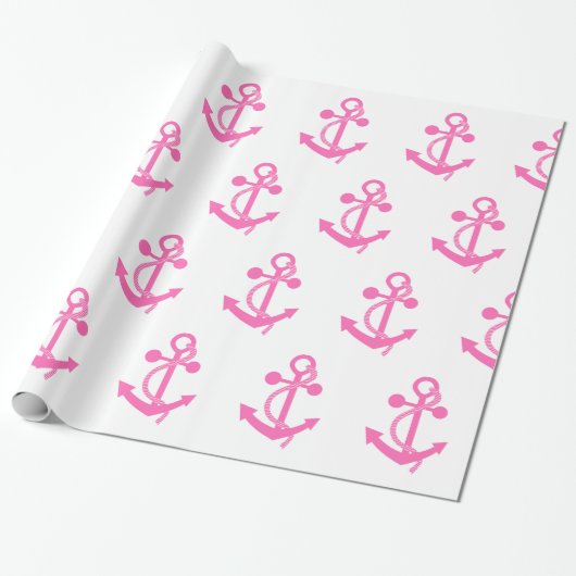 Hot-roze nautisch anker cadeaupapier (Uitgerold)