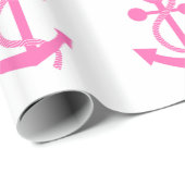 Hot-roze nautisch anker cadeaupapier (Rol Hoek)