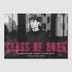 Hot-roze Neon Klasse van 2023 Foto-Afstuderen Magnetische Uitnodiging