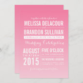 Hot-roze ombre/Gradient Beach Wedding Invitations Kaart (Voorkant / Achterkant)