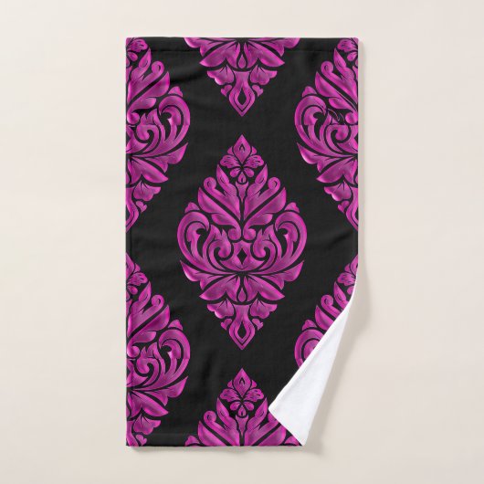 Hot-roze op Black DamaskTowel set Bad Handdoek (Handdoek)