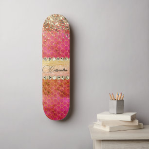 Hot-roze Oranje glitterige diamantband Skateboard