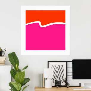 Hot-roze Oranje wit kleurenblok Poster