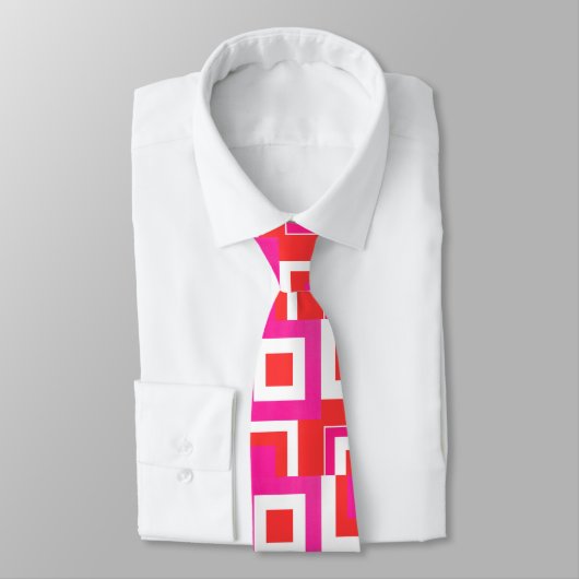 Hot-roze Oranje wit kleurenblokpatroon Stropdas (Gebonden)