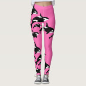 Hot roze orka killer walvis patroon leggings (Voorkant)