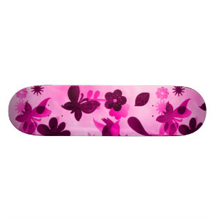 Hot-Roze paarse bloemen vlinders vlinderbloemflesj Skateboard