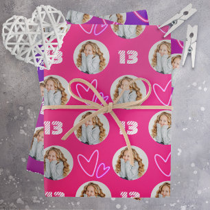 Hot-Roze Paarse Cirkel Fotohartslag Birthday Inpakpapier Vel