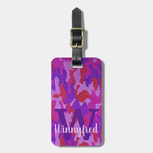 Hot Roze & Paarse Glitter Camouflage Cam Buiten Bagagelabel (Voorkant verticaal)
