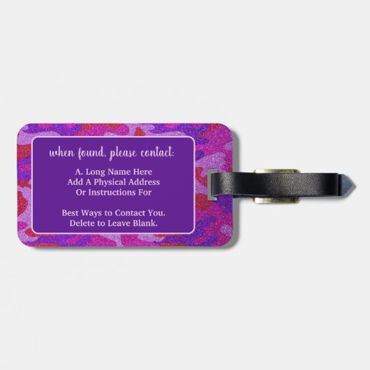 Hot Roze & Paarse Glitter Camouflage Cam Buiten Bagagelabel (Achterkant horizontaal)