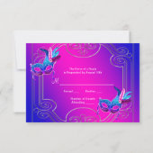 Hot Roze Paarse Masquerade Party RSVP (Achterkant)