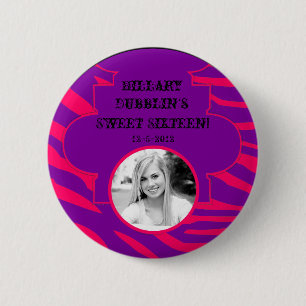Hot Roze Paarse Zebra Print Dierlijke Foto Button