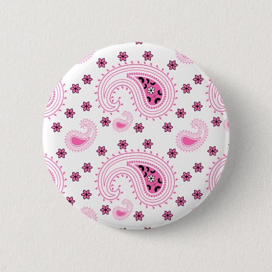 Hot-roze paisley en Flowers Patroon Ronde Button 5,7 Cm (Voorkant)