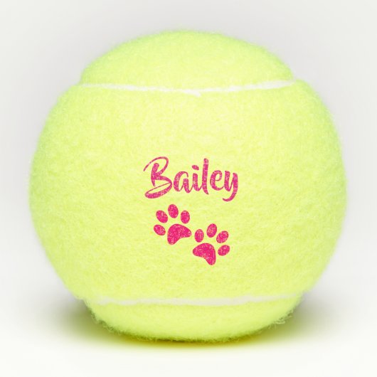 Hot-roze PawPrint Aangepast Pet of Speelgoed Naam Tennisballen (Voorkant)