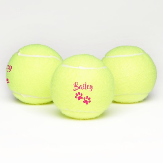Hot-roze PawPrint Aangepast Pet of Speelgoed Naam  Tennisballen (Multi)