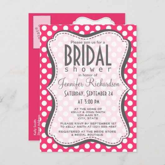 Hot-roze pooldots uitnodiging briefkaart (Voorkant / Achterkant)