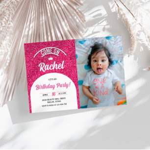 Hot roze pop foto uitnodigen, Mode poppenfeest Kaart