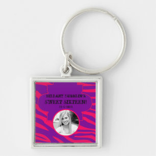 Hot Roze Purpl Zebra Print Dierlijk Patter Sleutel Sleutelhanger