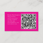 Hot Roze QR Code Visitekaartje Floral Minimalist (Achterkant)