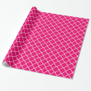 Hot-Roze Quaterfoil Lattice Quarter Wrapping Paper Cadeaupapier