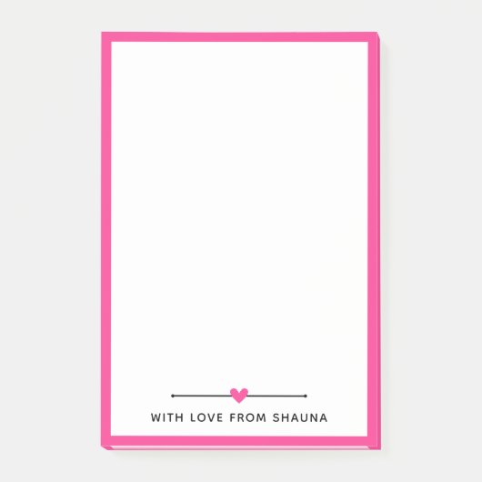 Hot-roze rand & hart met liefde voor naam post-it® notes (Voorkant)
