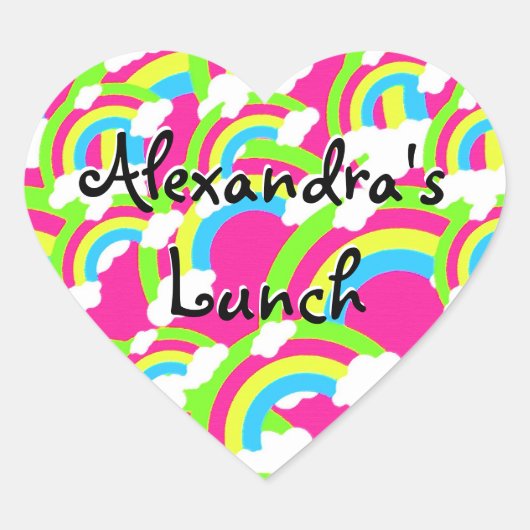 Hot-roze regenboogpatroon hart sticker (Voorkant)