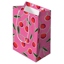 Hot Roze Retro Berry Cherry Verjaardag Gift Bag Medium Cadeauzakje