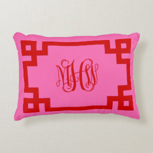 Hot-roze rode Griekse sleutelwijnmonogram DIY BG Accent Kussen