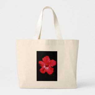 Hot-roze rode hibiscus-bloem op zwart grote tote bag