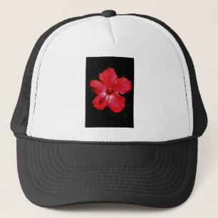 Hot-roze rode hibiscus-bloem op zwart trucker pet