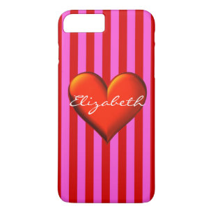 Hot-Roze Rode Stripe Red Metallic Heart Monogram iPhone 8 Plus / 7 Plus Hoesje