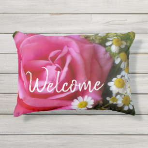 Hot-roze Roos en White Daisies Foto Buitenkussen